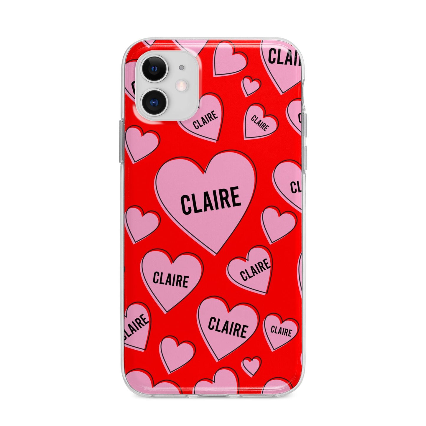 Personalised Hearts Apple iPhone 11 in White with Bumper Case