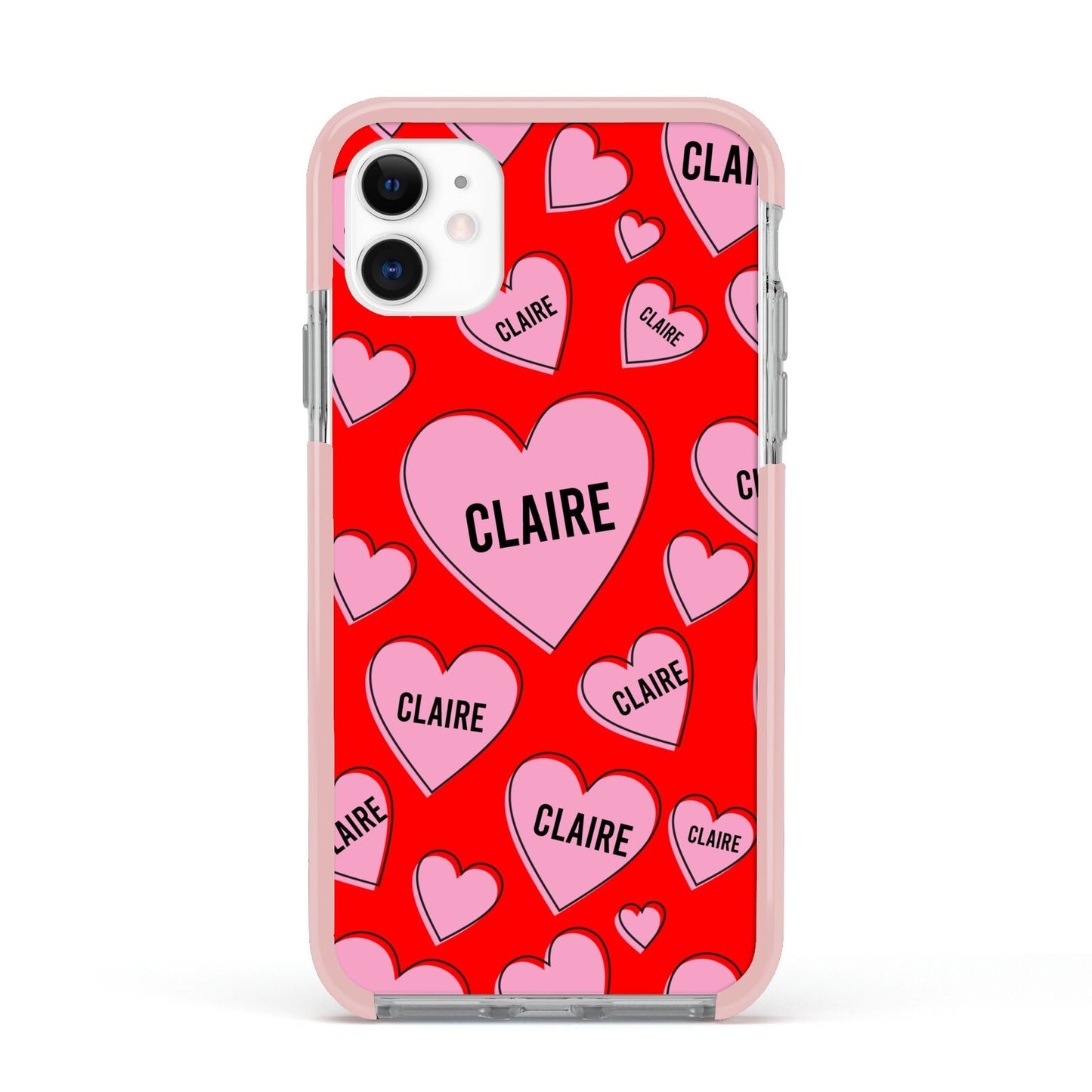 Personalised Hearts Apple iPhone 11 in White with Pink Impact Case