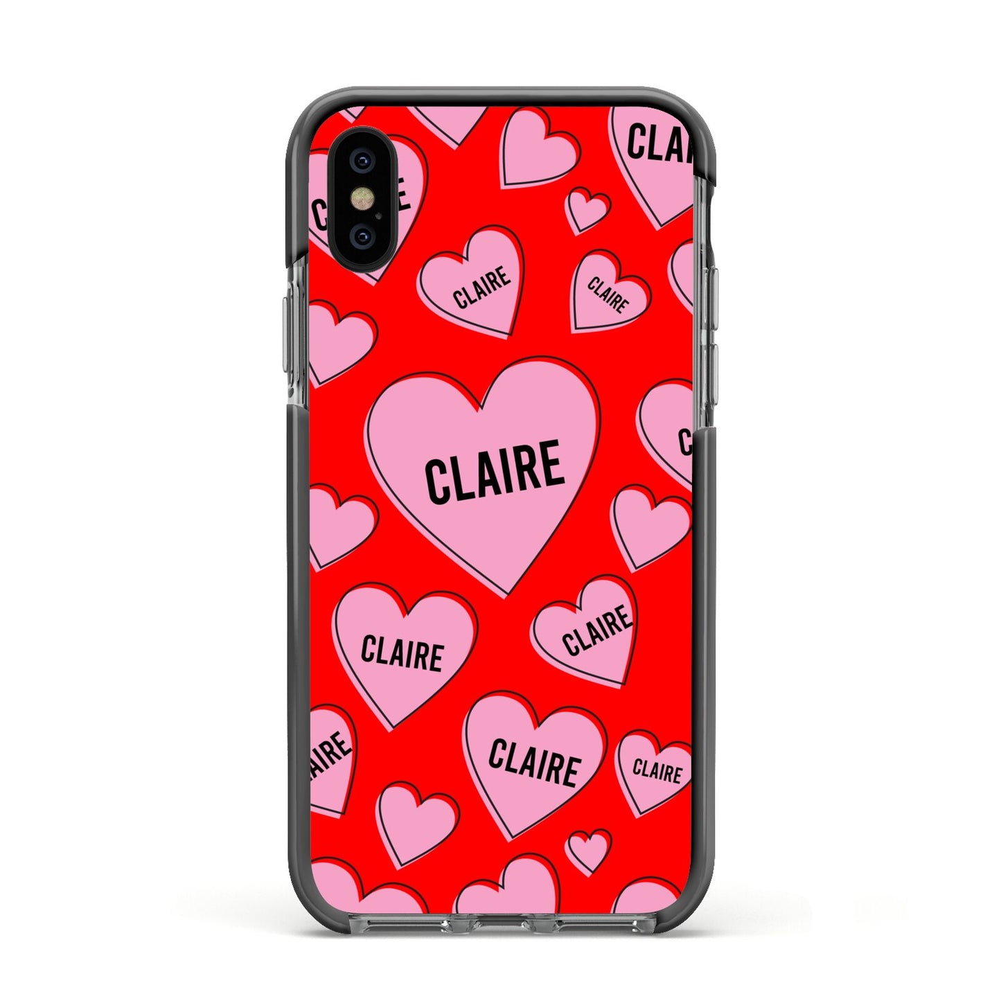Personalised Hearts Apple iPhone Xs Impact Case Black Edge on Black Phone