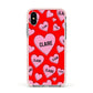 Personalised Hearts Apple iPhone Xs Impact Case Pink Edge on Silver Phone