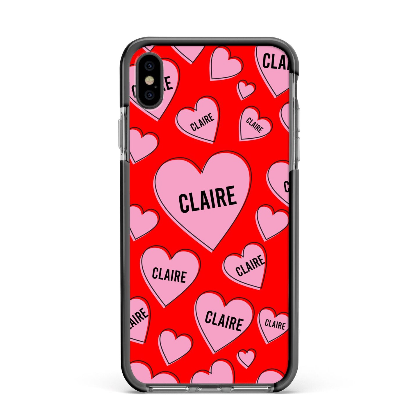 Personalised Hearts Apple iPhone Xs Max Impact Case Black Edge on Black Phone