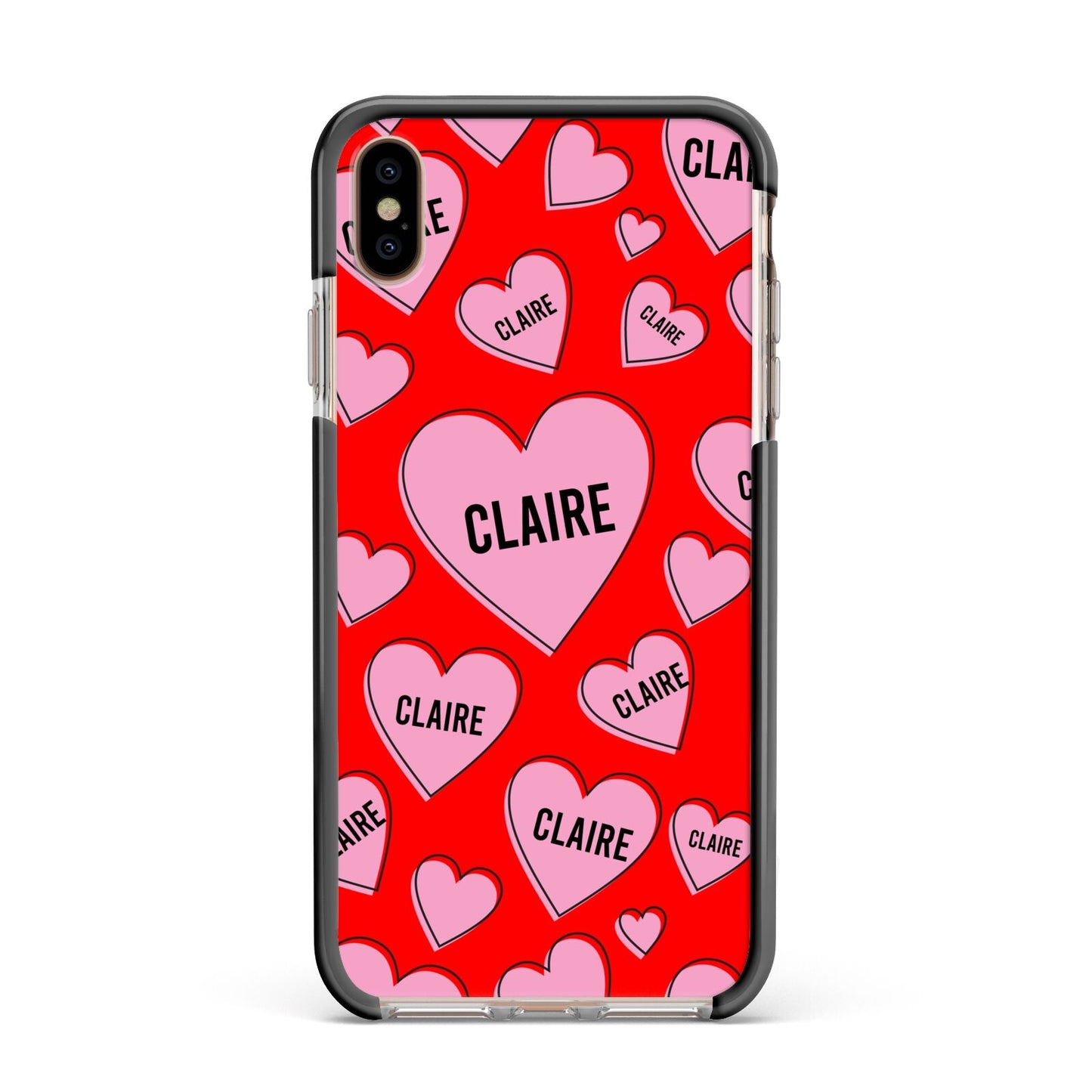 Personalised Hearts Apple iPhone Xs Max Impact Case Black Edge on Gold Phone