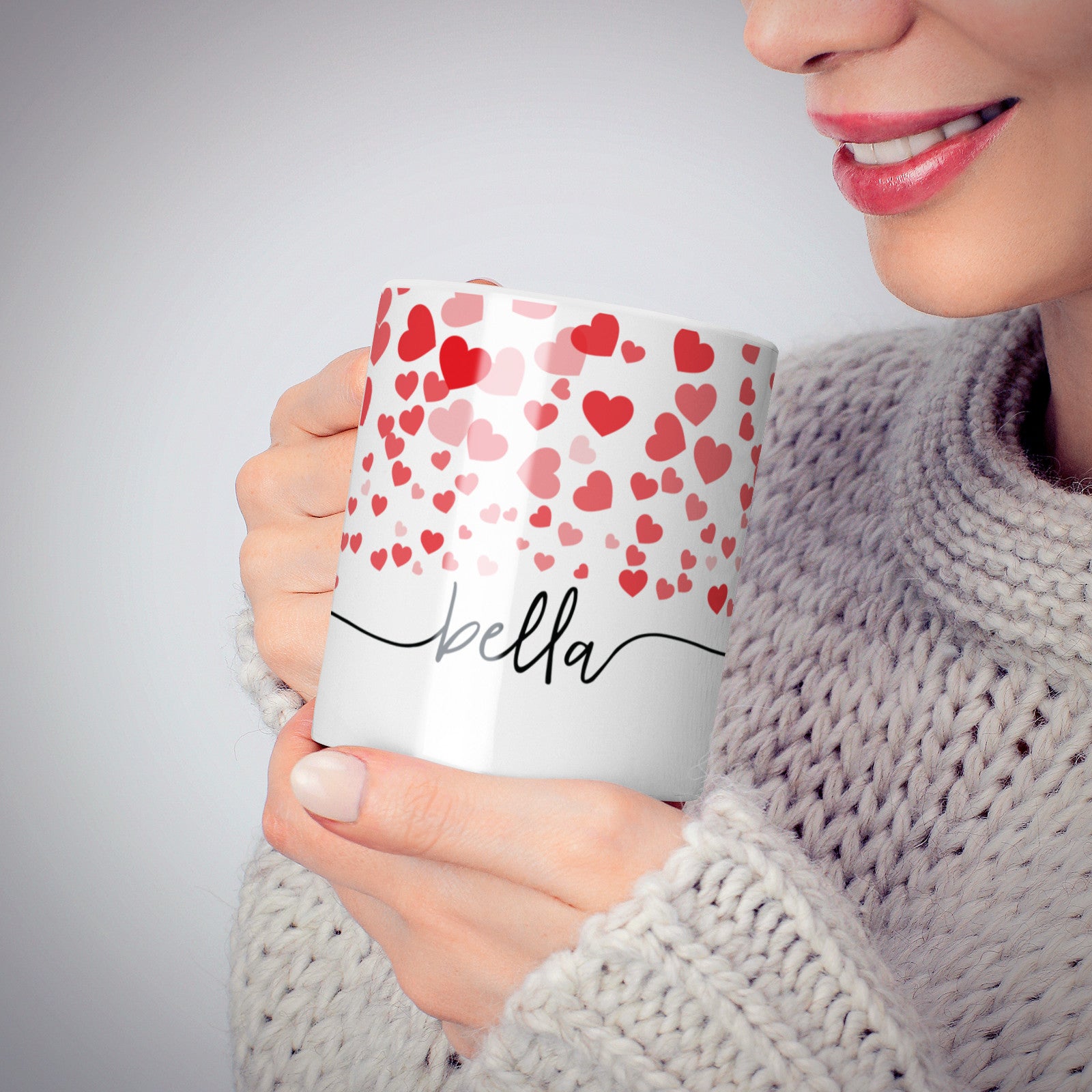 Personalised Hearts Confetti Clear Name 10oz Mug Alternative Image 6