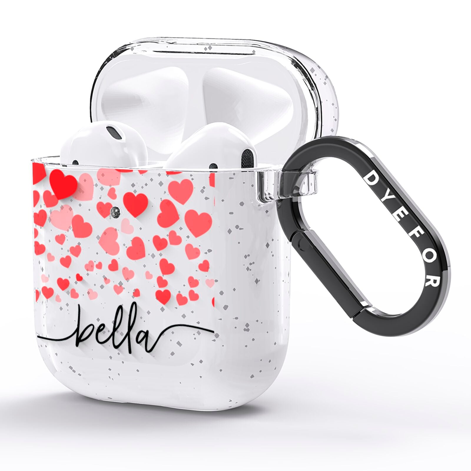 Personalised Hearts Confetti Clear Name AirPods Glitter Case Side Image
