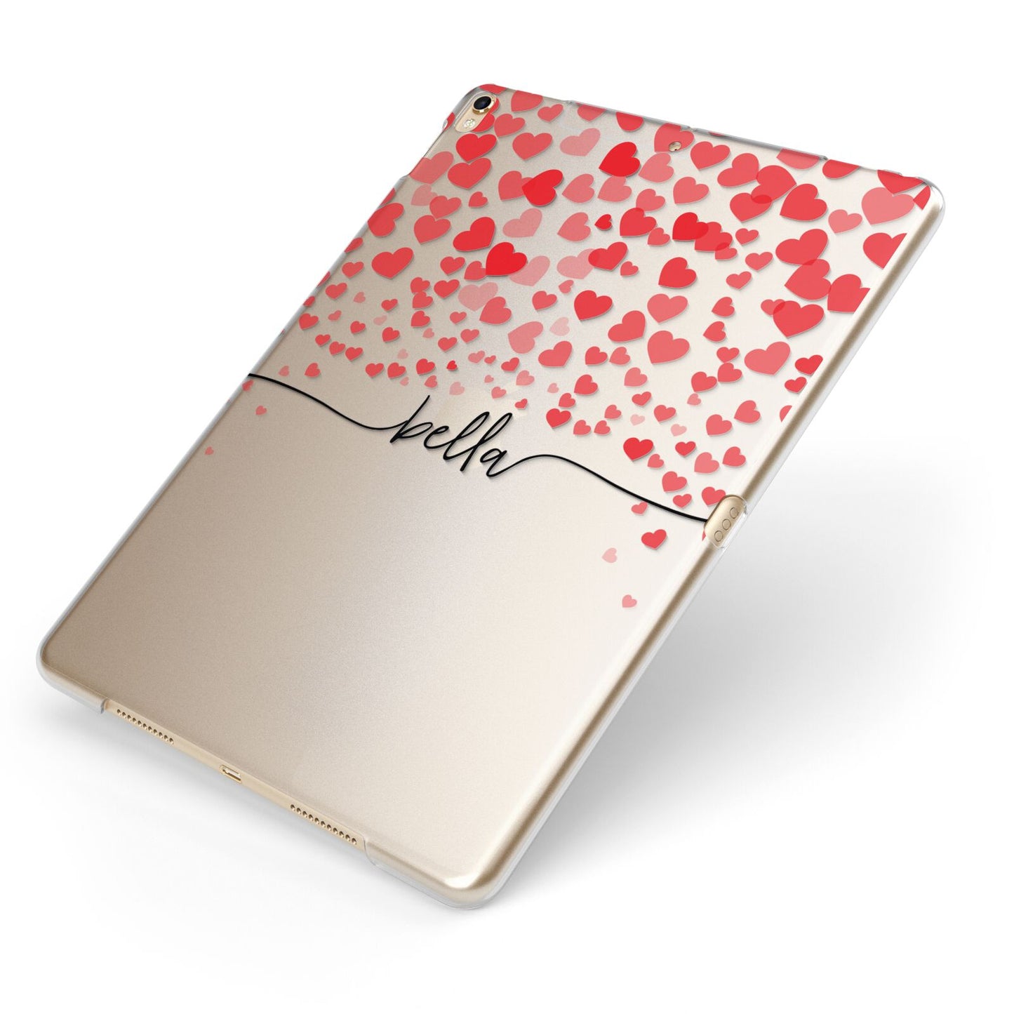 Personalised Hearts Confetti Clear Name Apple iPad Case on Gold iPad Side View
