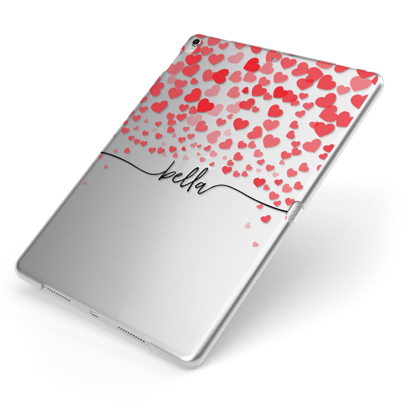 Personalised Hearts Confetti Clear Name Apple iPad Case on Silver iPad Side View