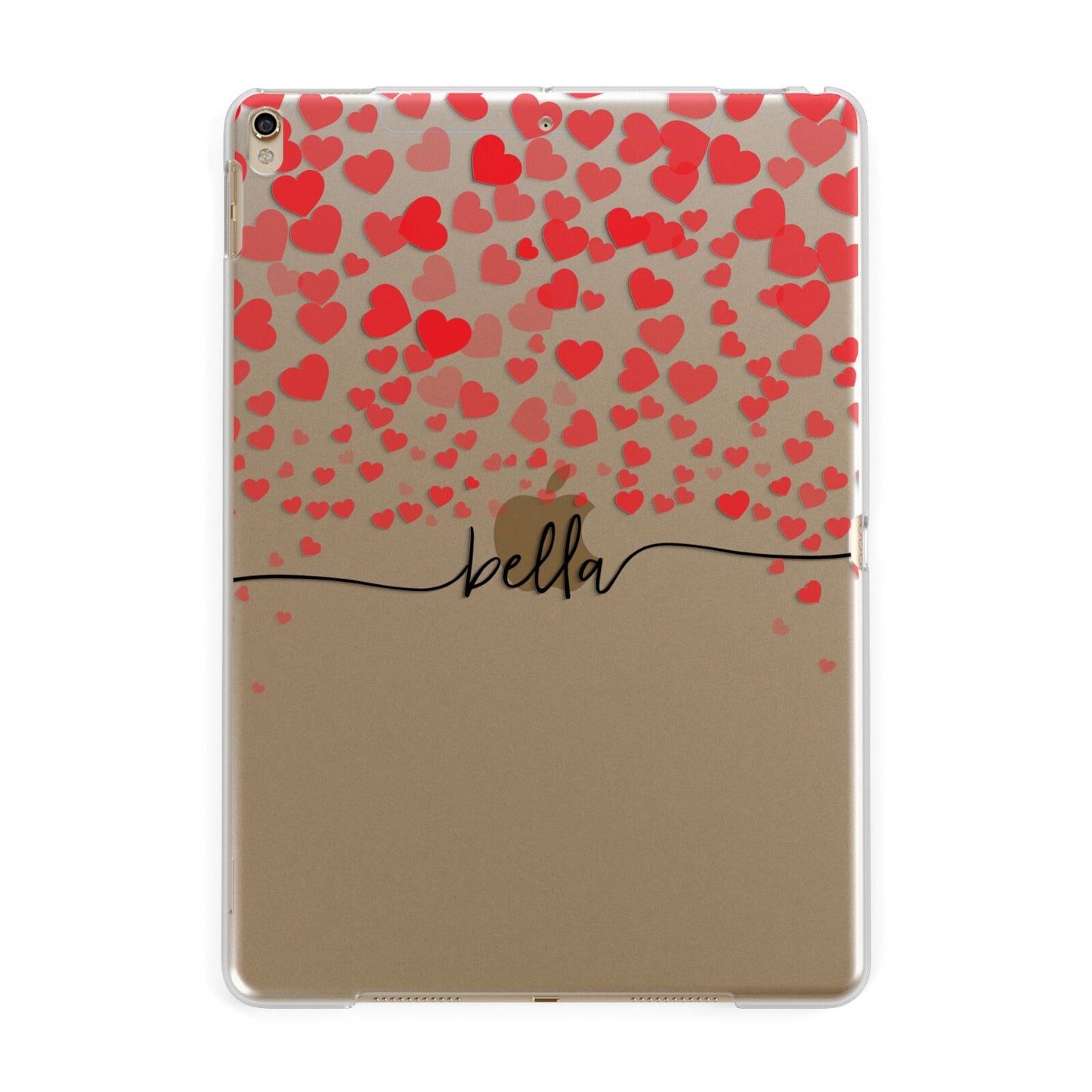 Personalised Hearts Confetti Clear Name Apple iPad Gold Case