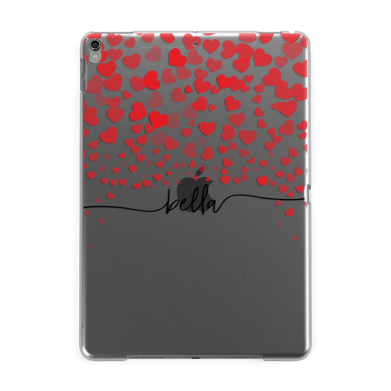 Personalised Hearts Confetti Clear Name Apple iPad Grey Case