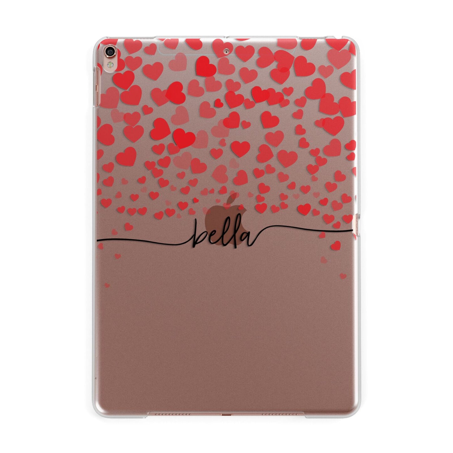 Personalised Hearts Confetti Clear Name Apple iPad Rose Gold Case