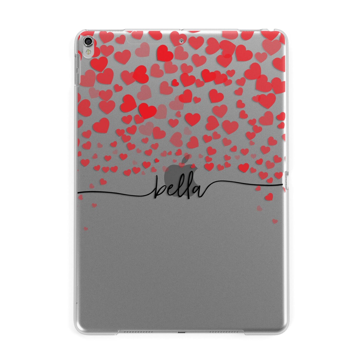 Personalised Hearts Confetti Clear Name Apple iPad Silver Case