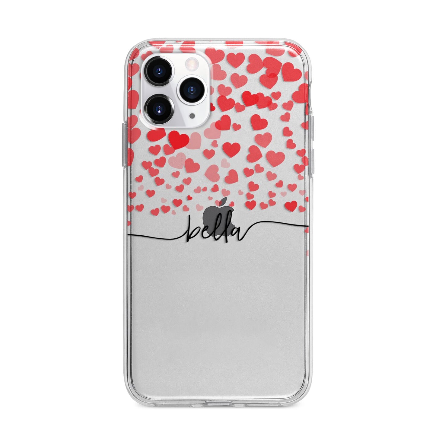 Personalised Hearts Confetti Clear Name Apple iPhone 11 Pro Max in Silver with Bumper Case