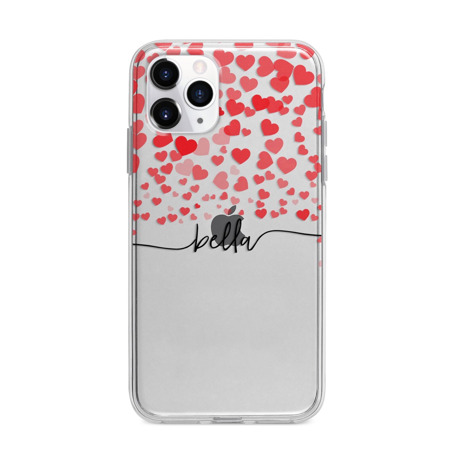 Personalised Hearts Confetti Clear Name Apple iPhone 11 Pro in Silver with Bumper Case