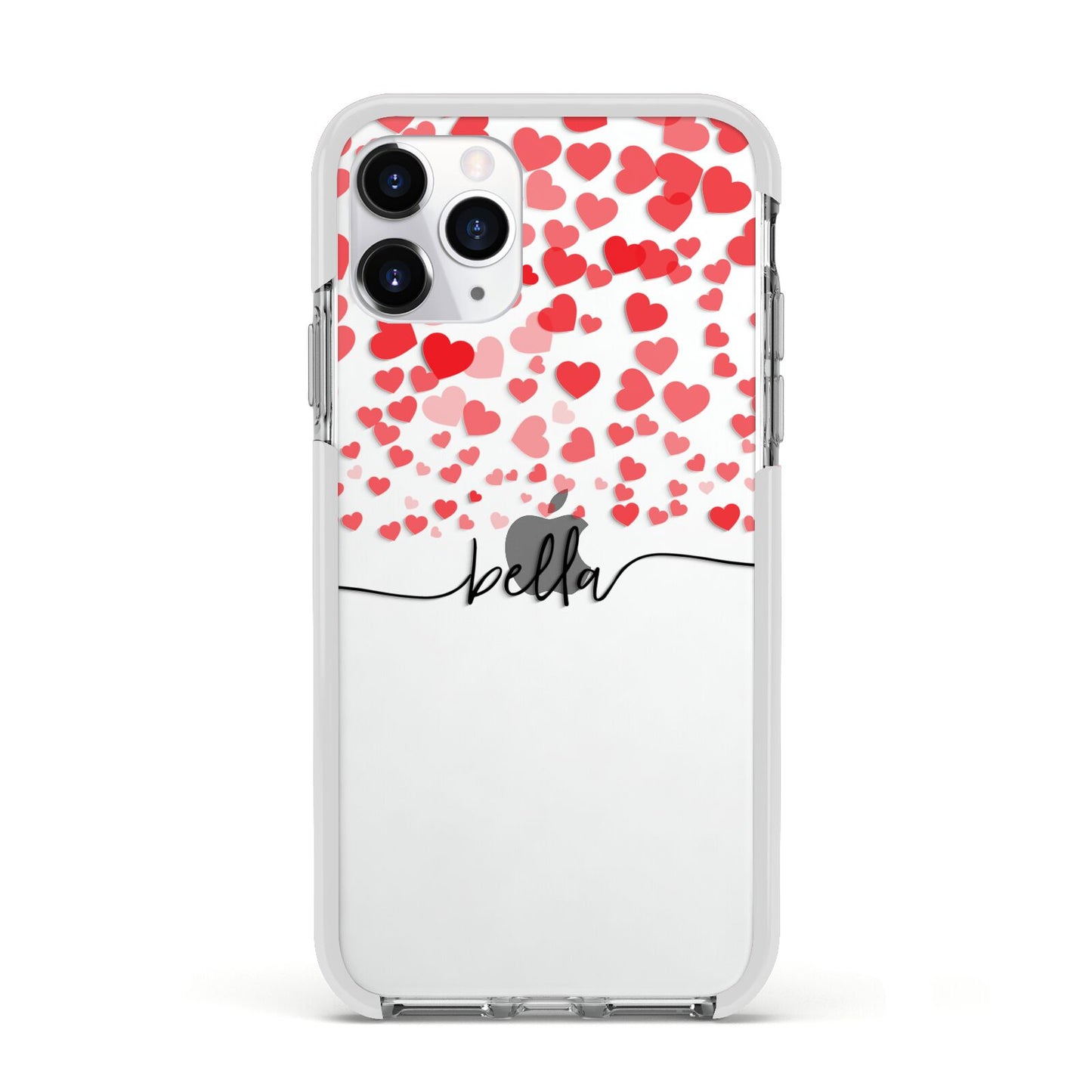 Personalised Hearts Confetti Clear Name Apple iPhone 11 Pro in Silver with White Impact Case