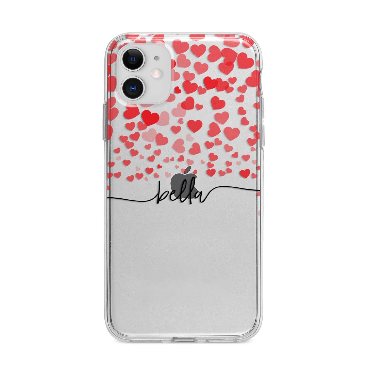 Personalised Hearts Confetti Clear Name Apple iPhone 11 in White with Bumper Case