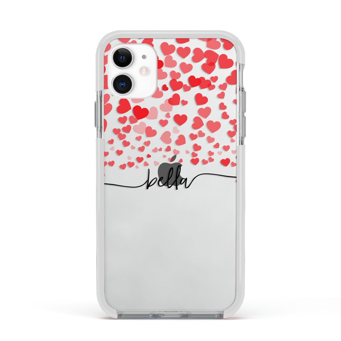 Personalised Hearts Confetti Clear Name Apple iPhone 11 in White with White Impact Case