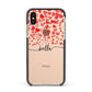 Personalised Hearts Confetti Clear Name Apple iPhone Xs Impact Case Black Edge on Gold Phone
