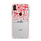 Personalised Hearts Confetti Clear Name Apple iPhone Xs Max Impact Case Pink Edge on Silver Phone