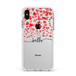 Personalised Hearts Confetti Clear Name Apple iPhone Xs Max Impact Case White Edge on Silver Phone