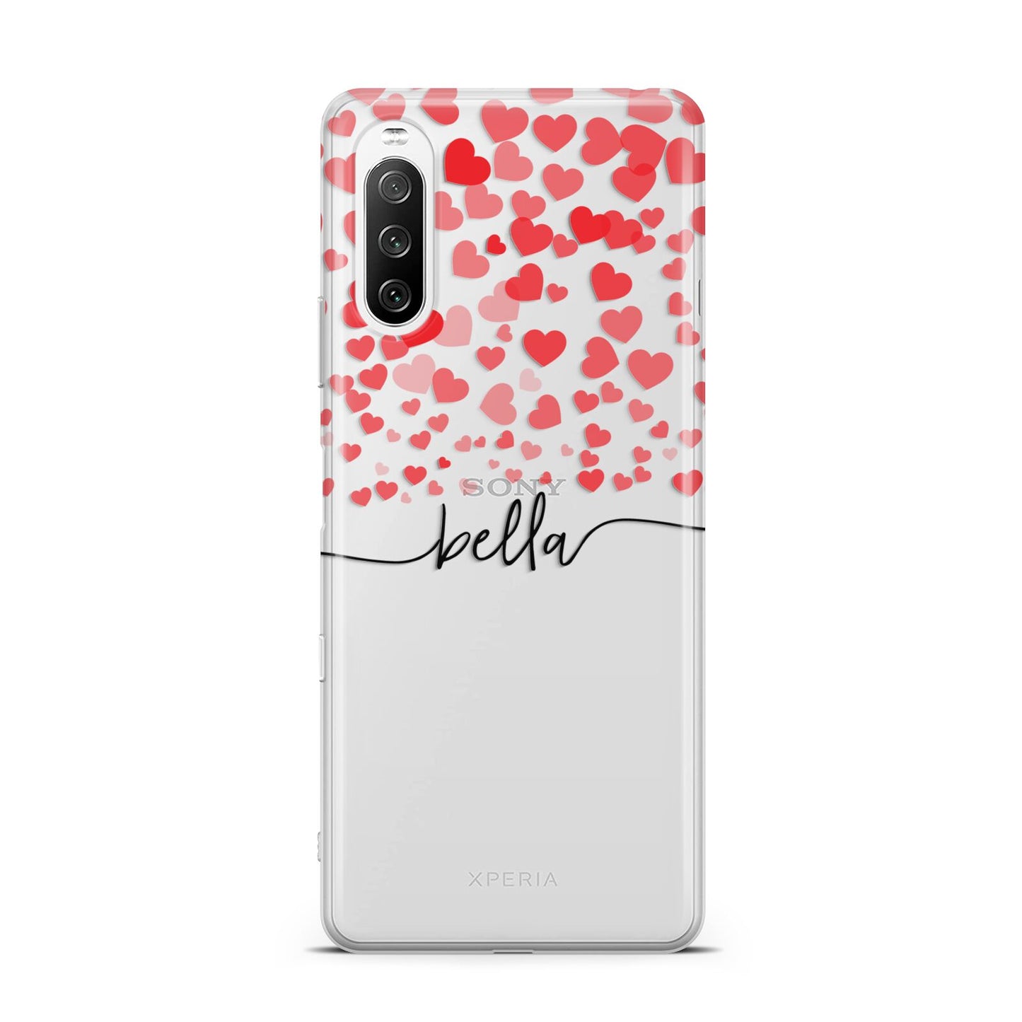 Personalised Hearts Confetti Clear Name Sony Xperia 10 III Case