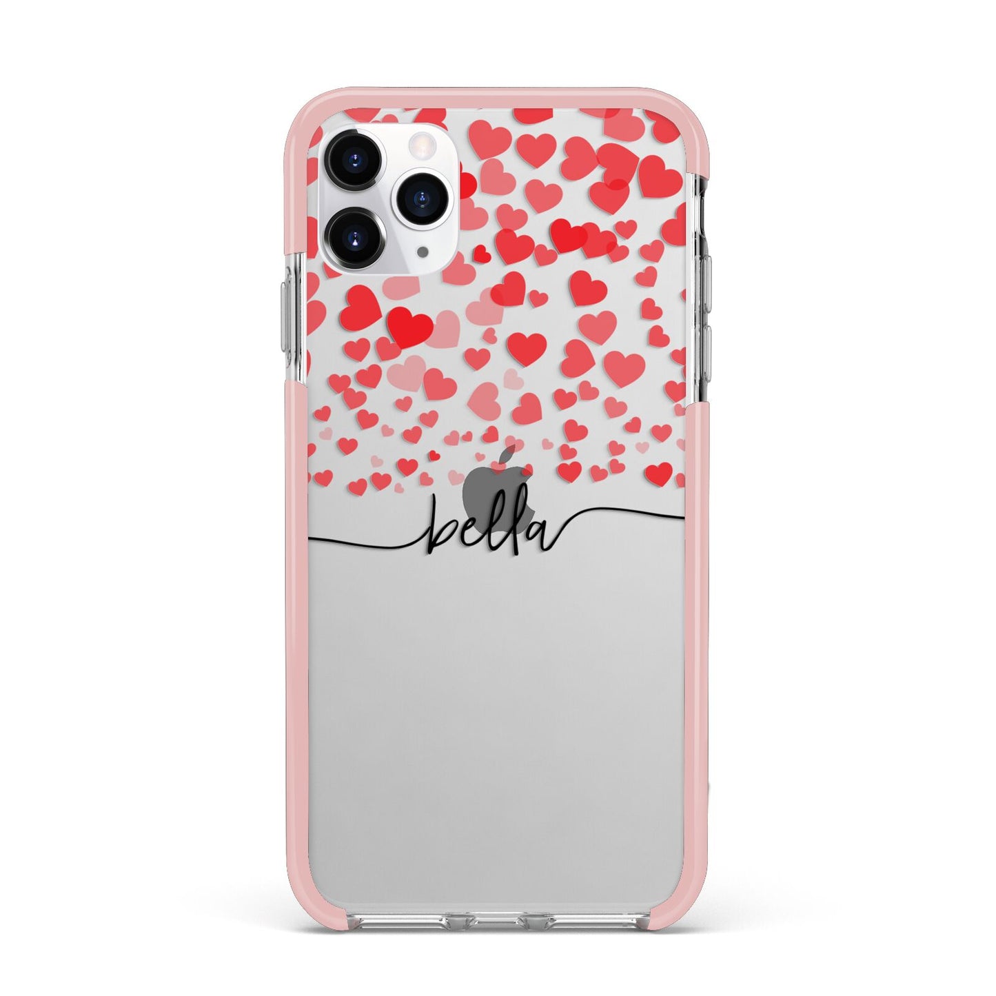 Personalised Hearts Confetti Clear Name iPhone 11 Pro Max Impact Pink Edge Case