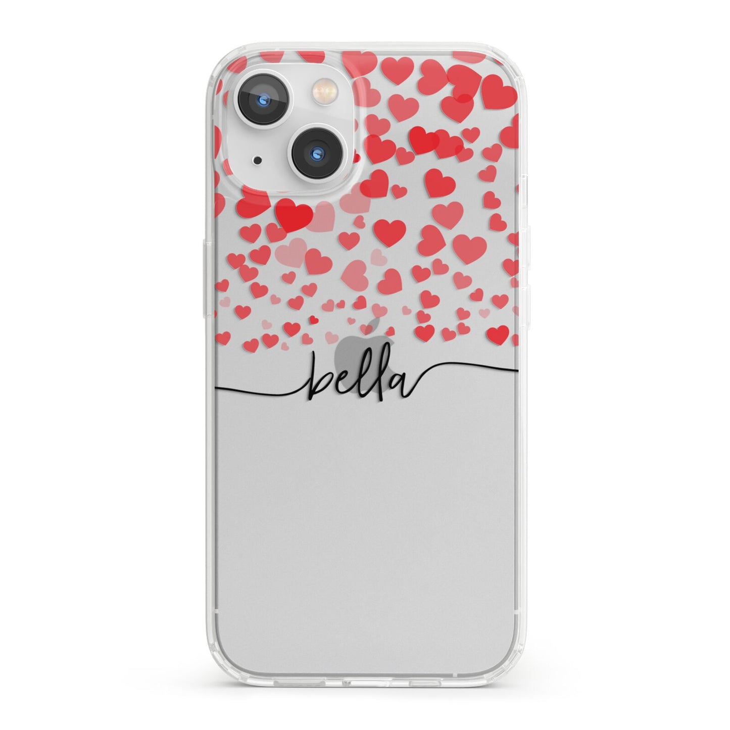 Personalised Hearts Confetti Clear Name iPhone 13 Clear Bumper Case