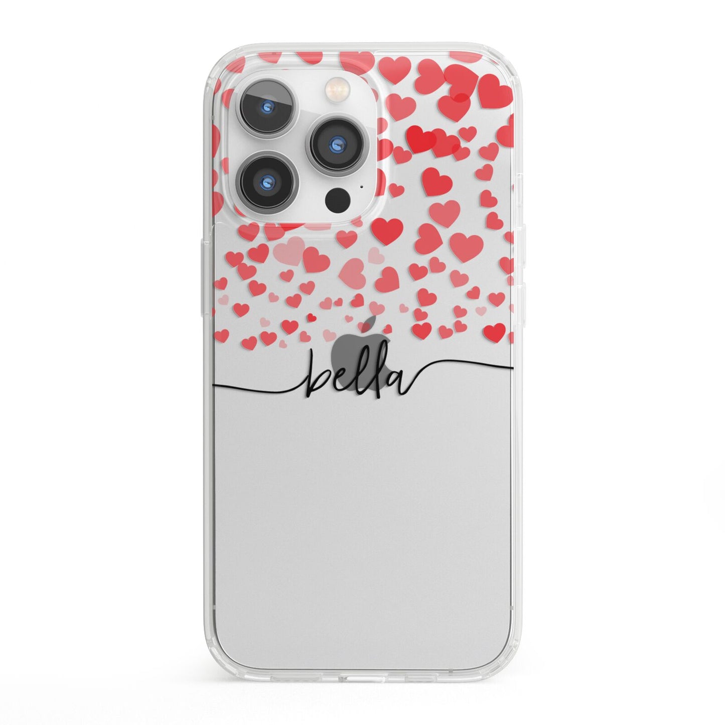 Personalised Hearts Confetti Clear Name iPhone 13 Pro Clear Bumper Case