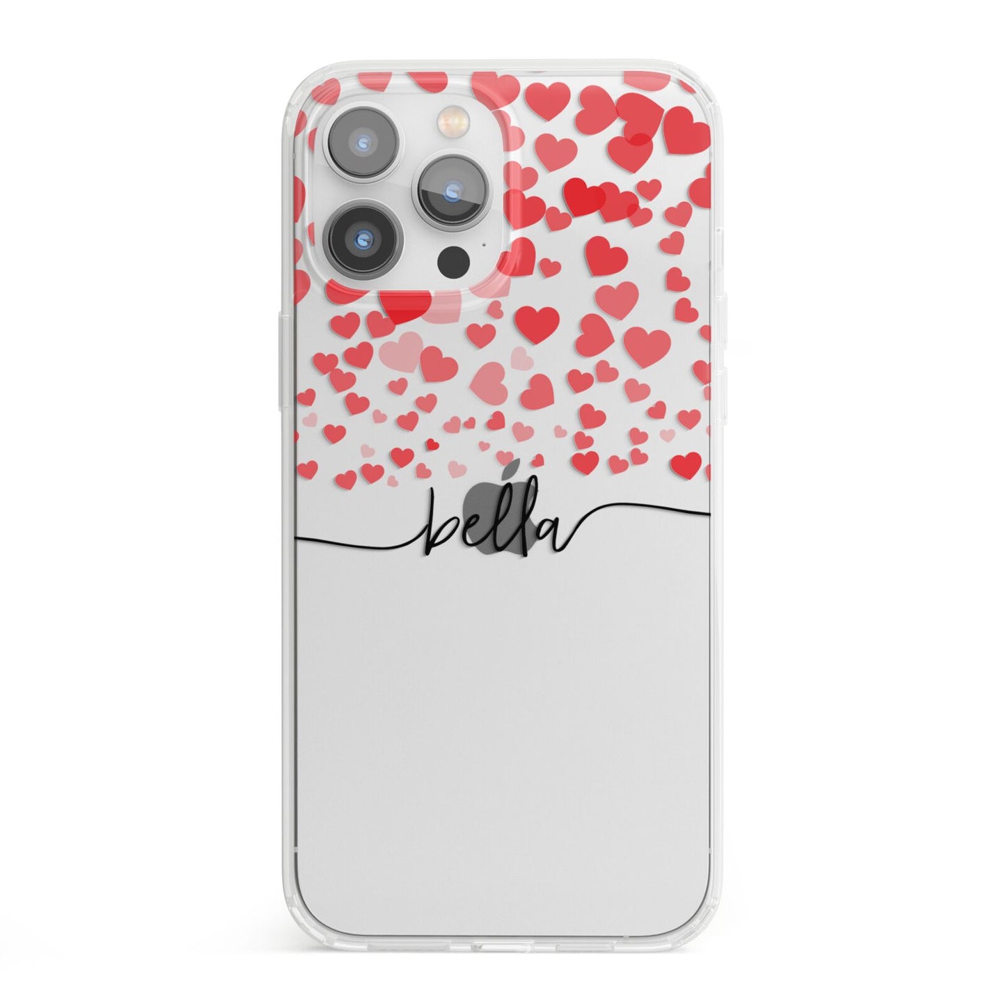 Personalised Hearts Confetti Clear Name iPhone 13 Pro Max Clear Bumper Case