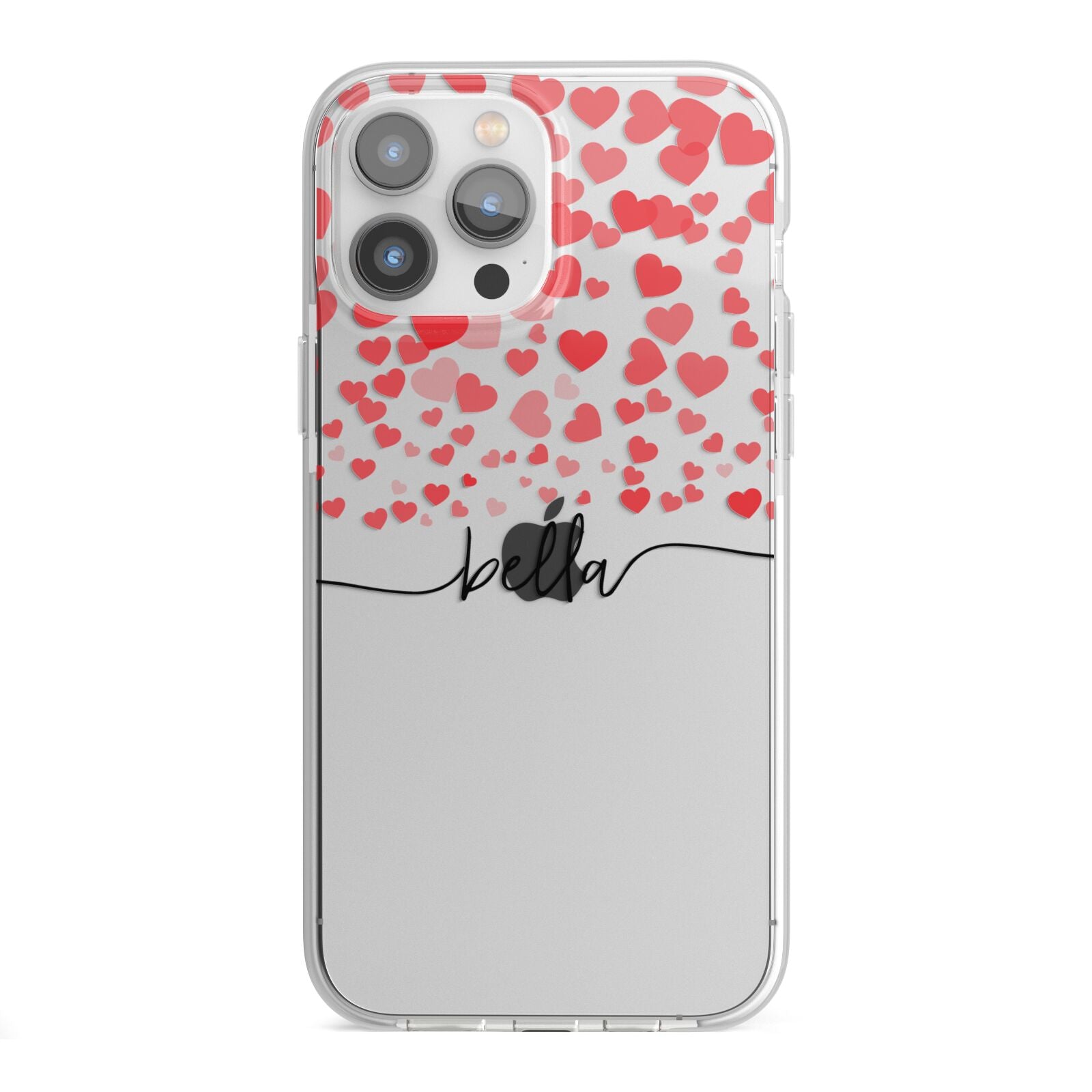 Personalised Hearts Confetti Clear Name iPhone 13 Pro Max TPU Impact Case with White Edges