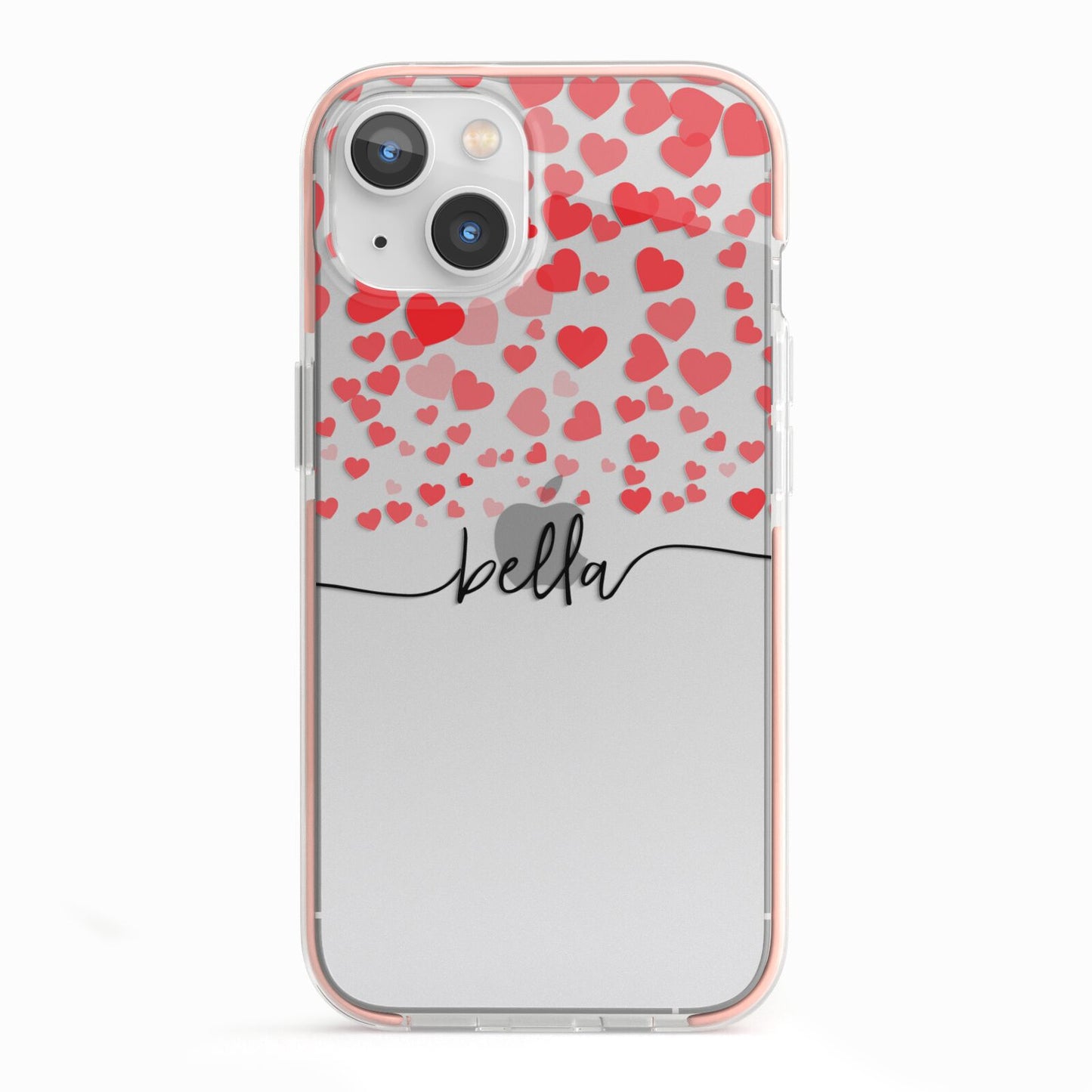 Personalised Hearts Confetti Clear Name iPhone 13 TPU Impact Case with Pink Edges