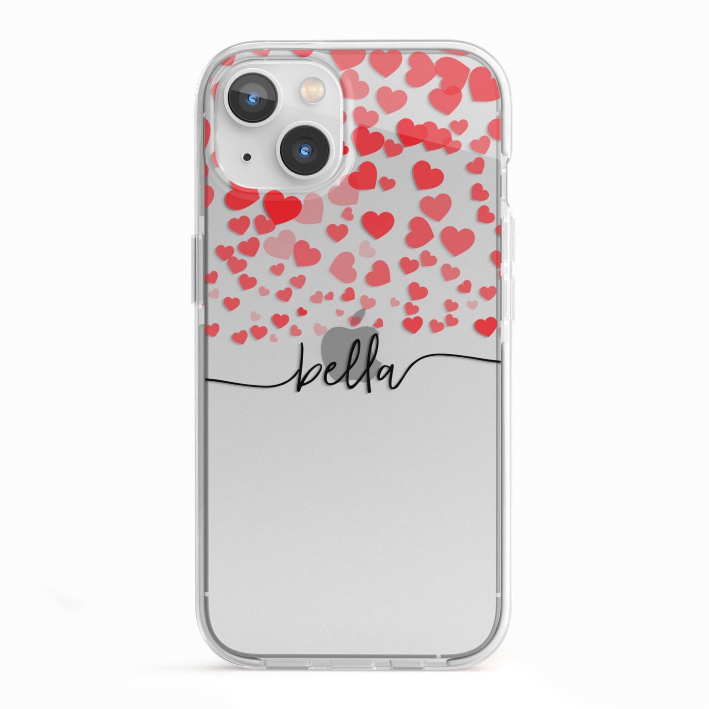 Personalised Hearts Confetti Clear Name iPhone 13 TPU Impact Case with White Edges