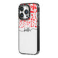 Personalised Hearts Confetti Clear Name iPhone 14 Pro Black Impact Case Side Angle on Silver phone