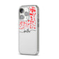 Personalised Hearts Confetti Clear Name iPhone 14 Pro Clear Tough Case Silver Angled Image