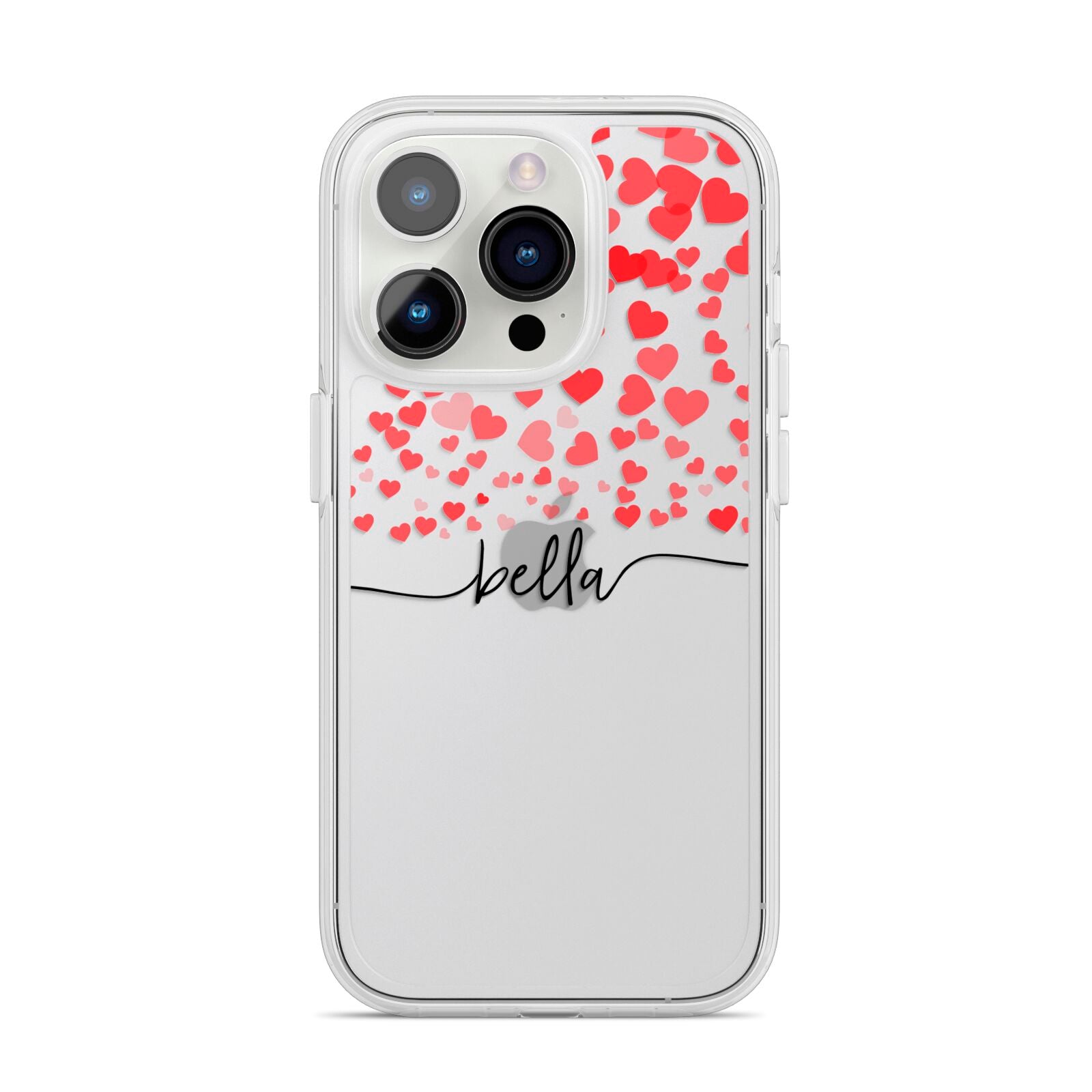 Personalised Hearts Confetti Clear Name iPhone 14 Pro Clear Tough Case Silver