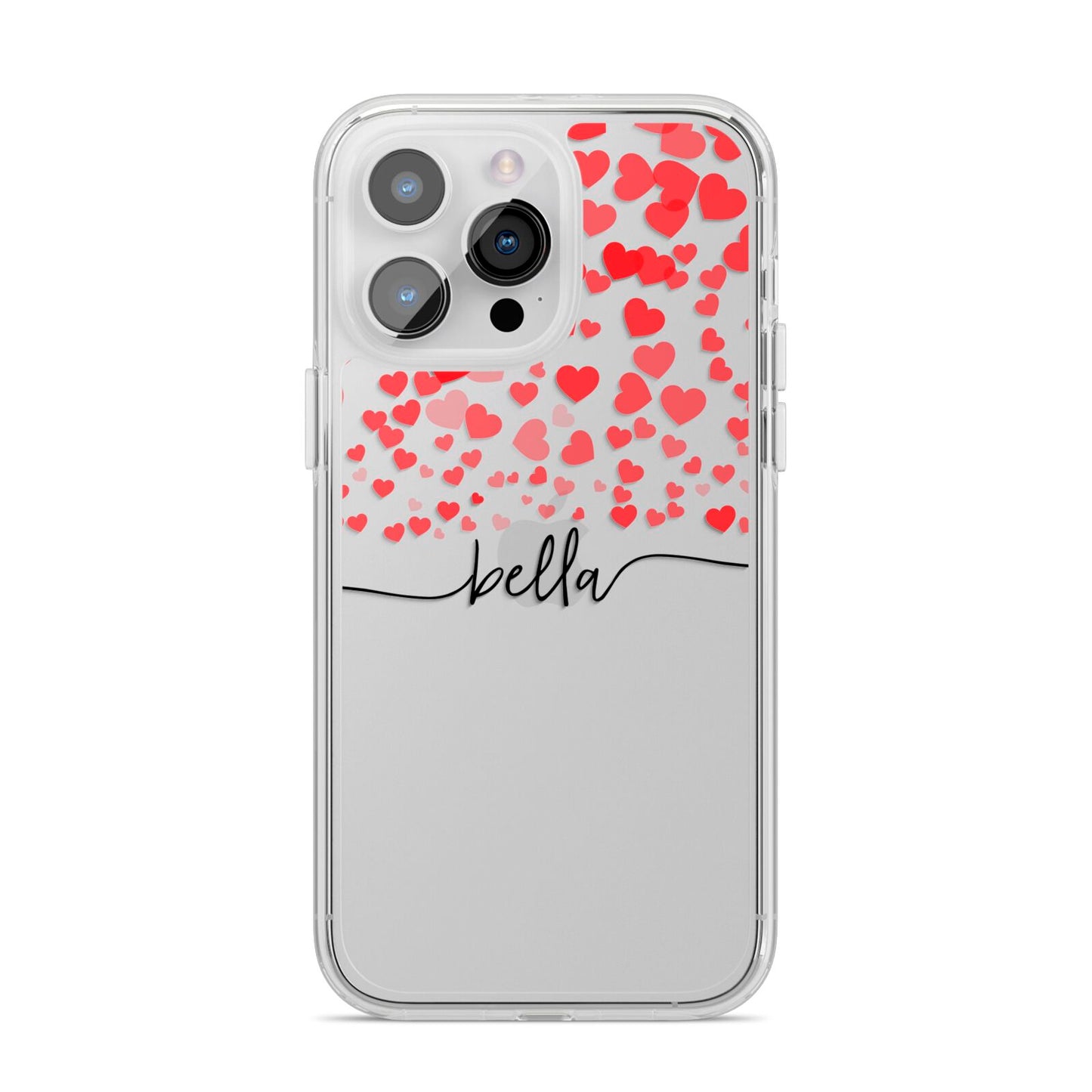 Personalised Hearts Confetti Clear Name iPhone 14 Pro Max Clear Tough Case Silver