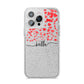 Personalised Hearts Confetti Clear Name iPhone 14 Pro Max Glitter Tough Case Silver