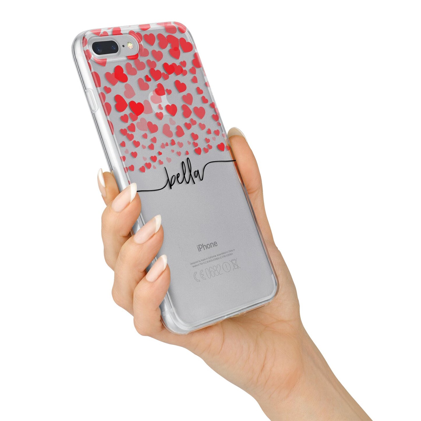 Personalised Hearts Confetti Clear Name iPhone 7 Plus Bumper Case on Silver iPhone Alternative Image