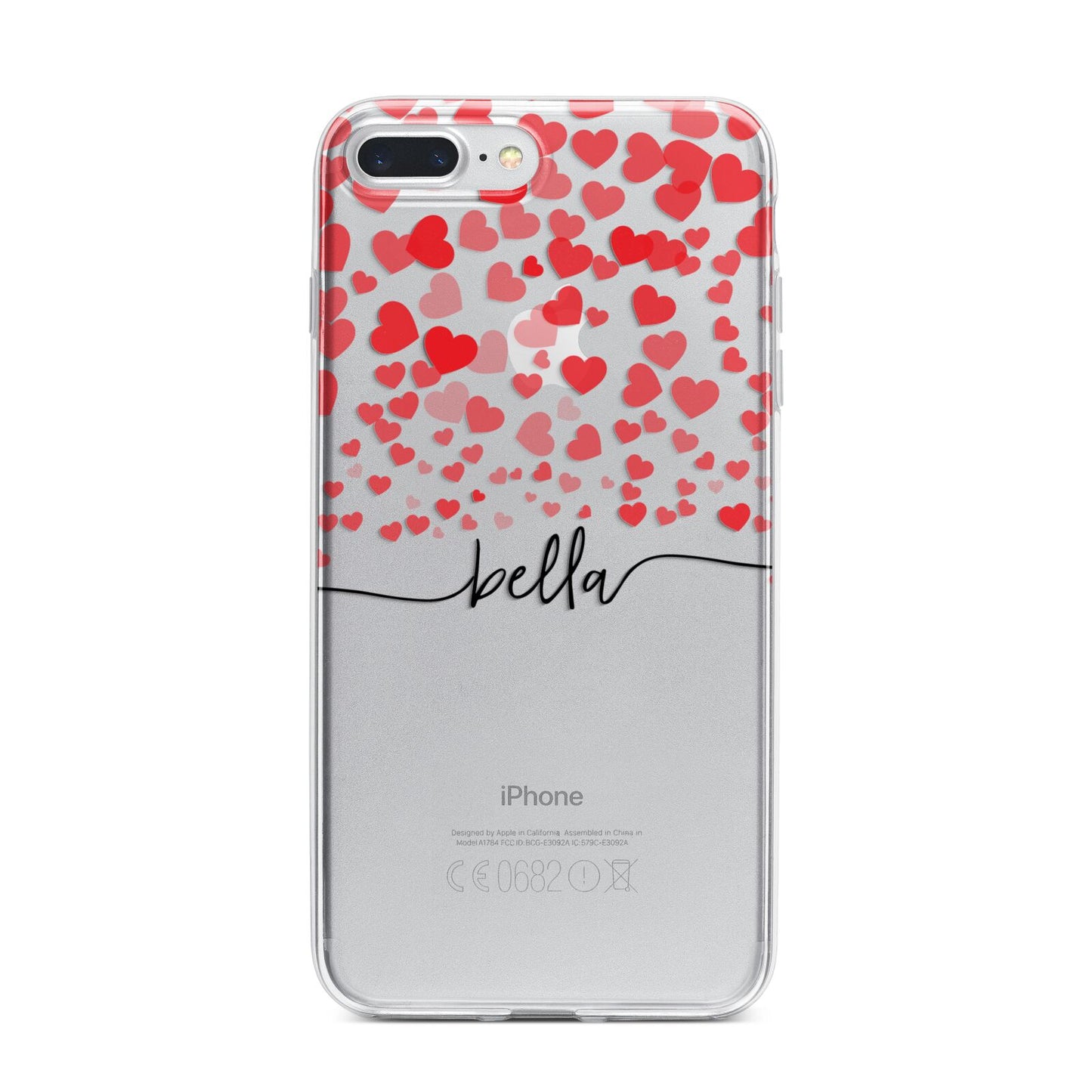 Personalised Hearts Confetti Clear Name iPhone 7 Plus Bumper Case on Silver iPhone