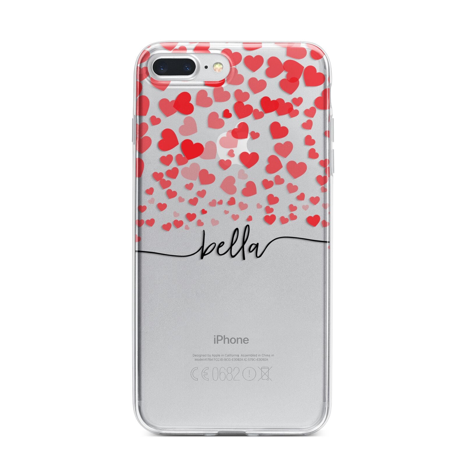 Personalised Hearts Confetti Clear Name iPhone 7 Plus Bumper Case on Silver iPhone