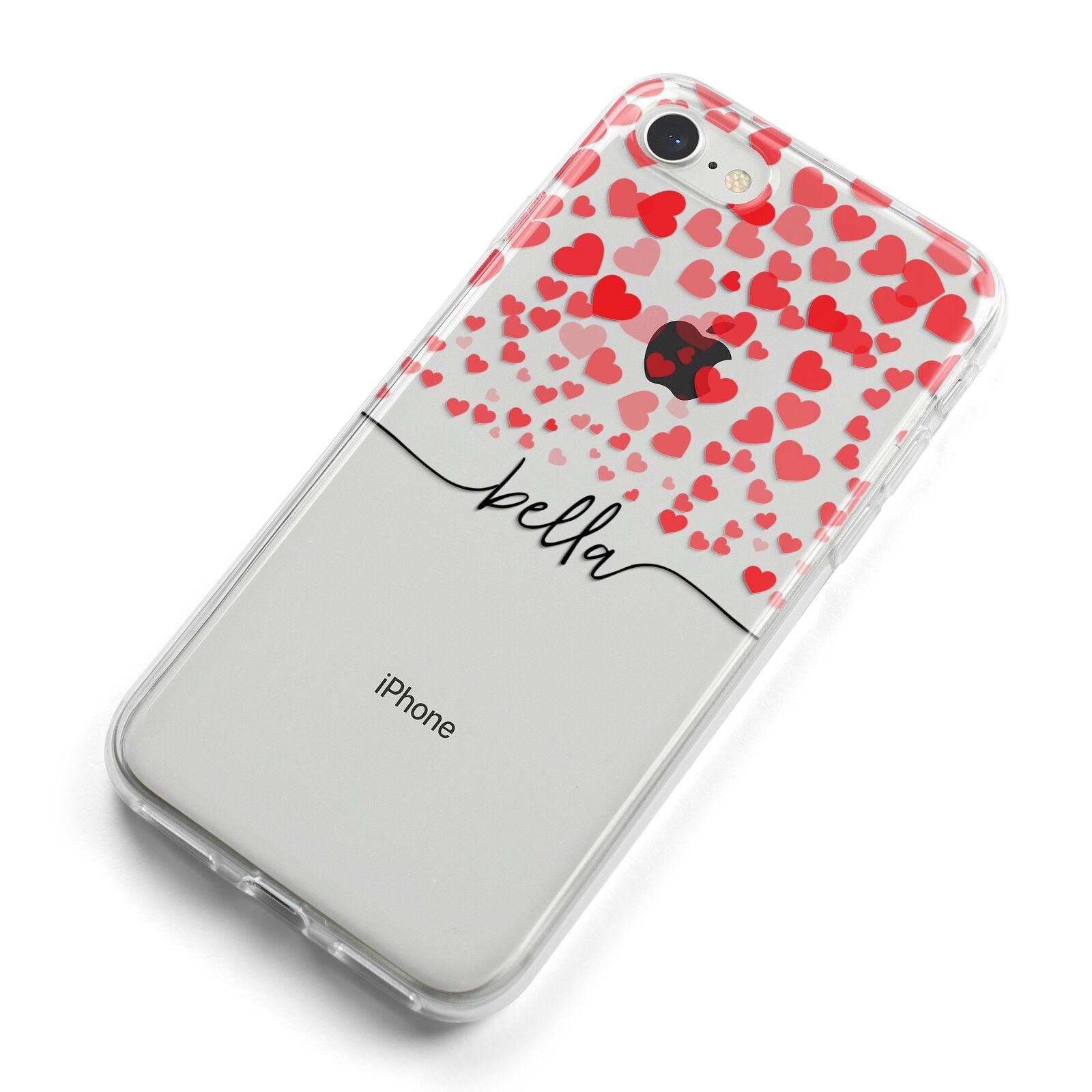 Personalised Hearts Confetti Clear Name iPhone 8 Bumper Case on Silver iPhone Alternative Image