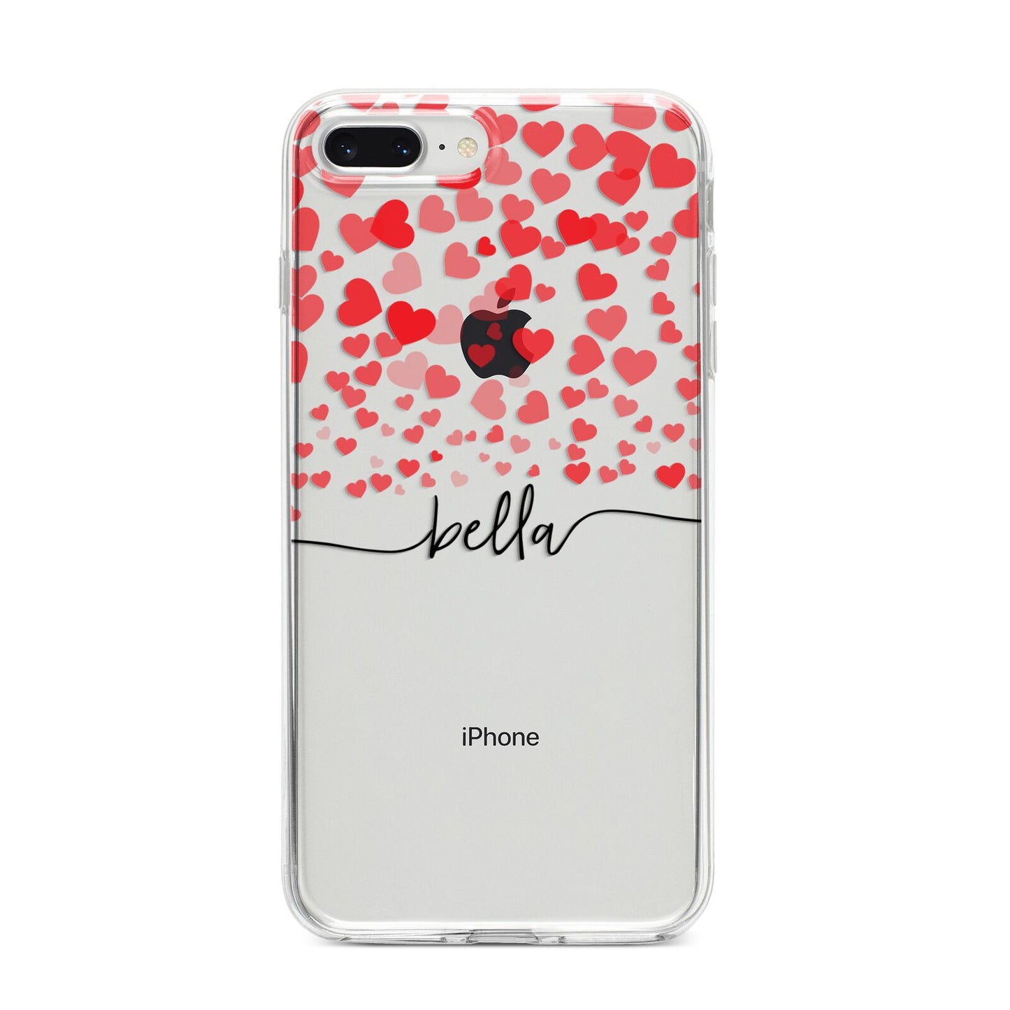 Personalised Hearts Confetti Clear Name iPhone 8 Plus Bumper Case on Silver iPhone