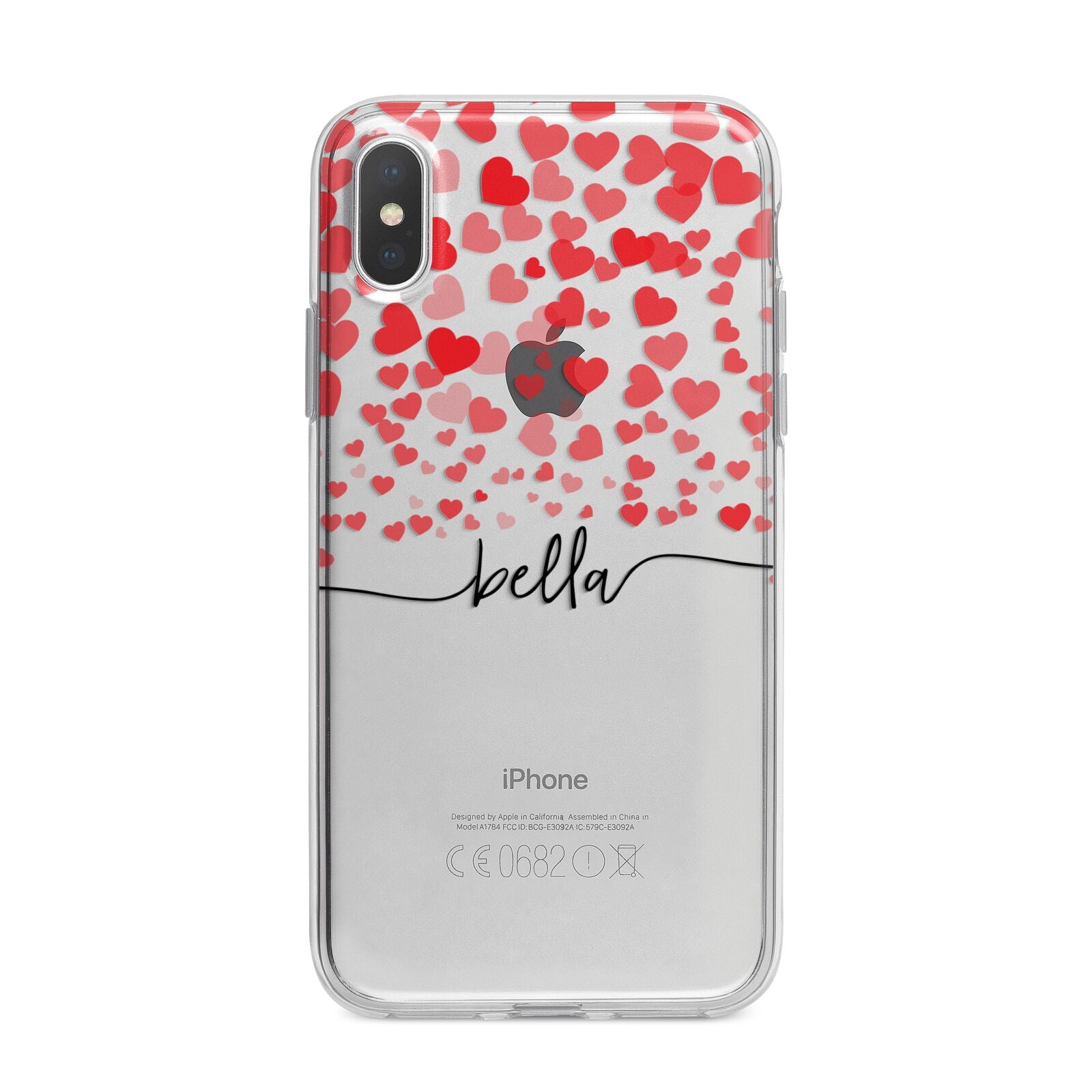 Personalised Hearts Confetti Clear Name iPhone X Bumper Case on Silver iPhone Alternative Image 1