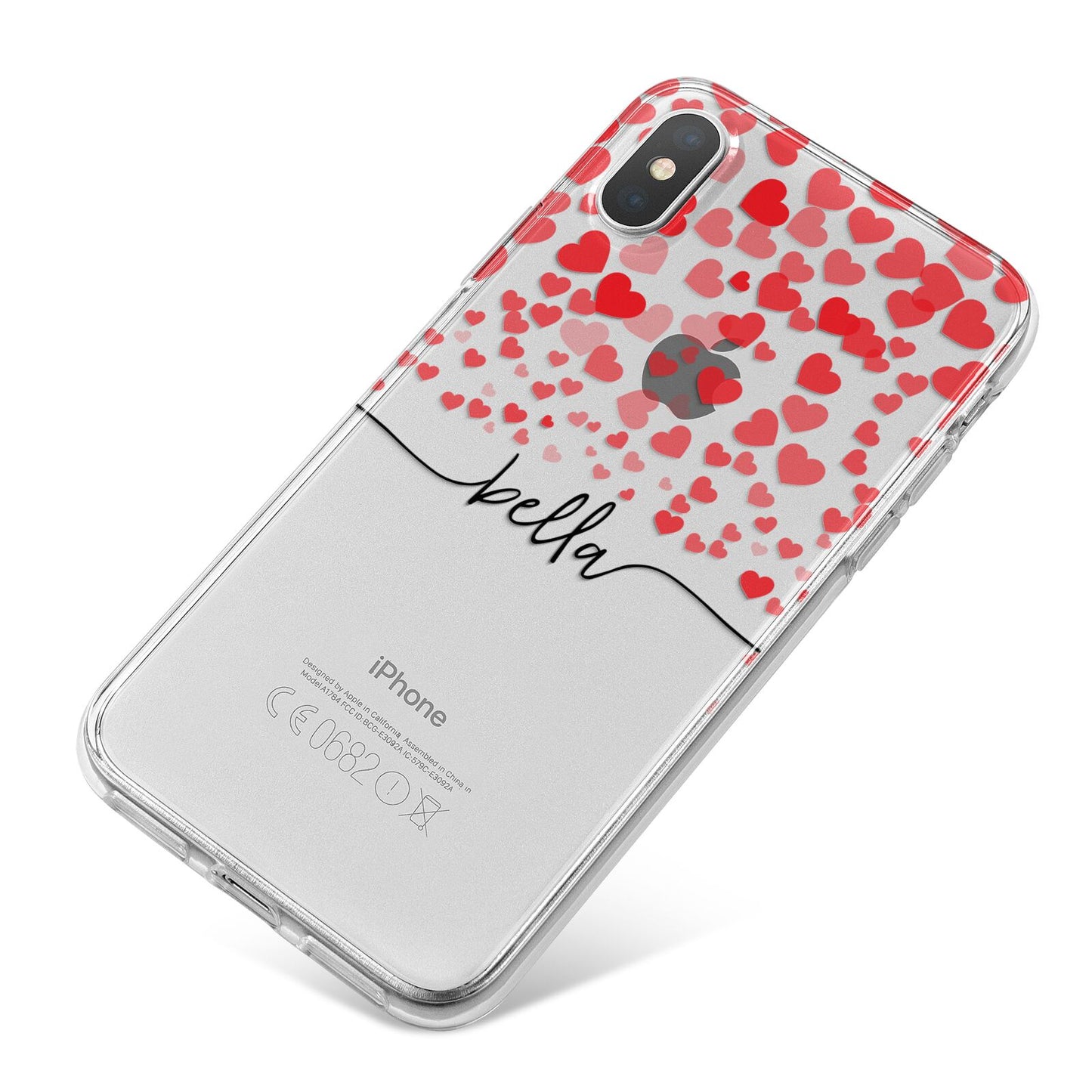 Personalised Hearts Confetti Clear Name iPhone X Bumper Case on Silver iPhone