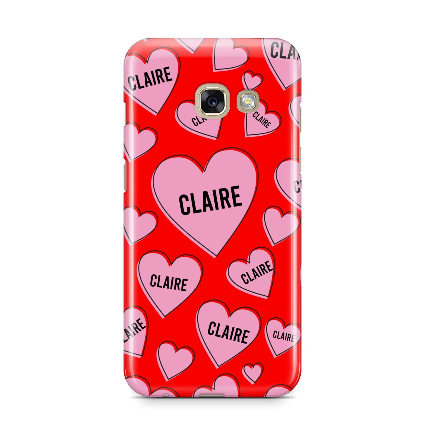 Personalised Hearts Samsung Galaxy A3 2017 Case on gold phone