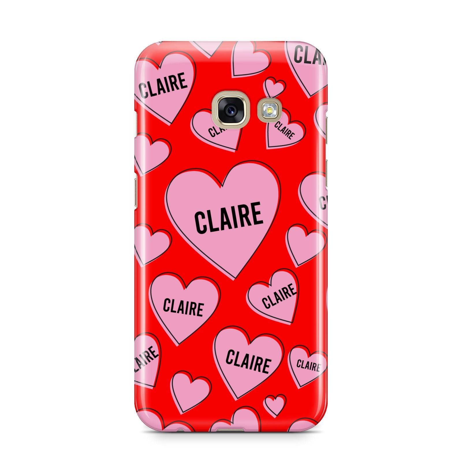 Personalised Hearts Samsung Galaxy A3 2017 Case on gold phone