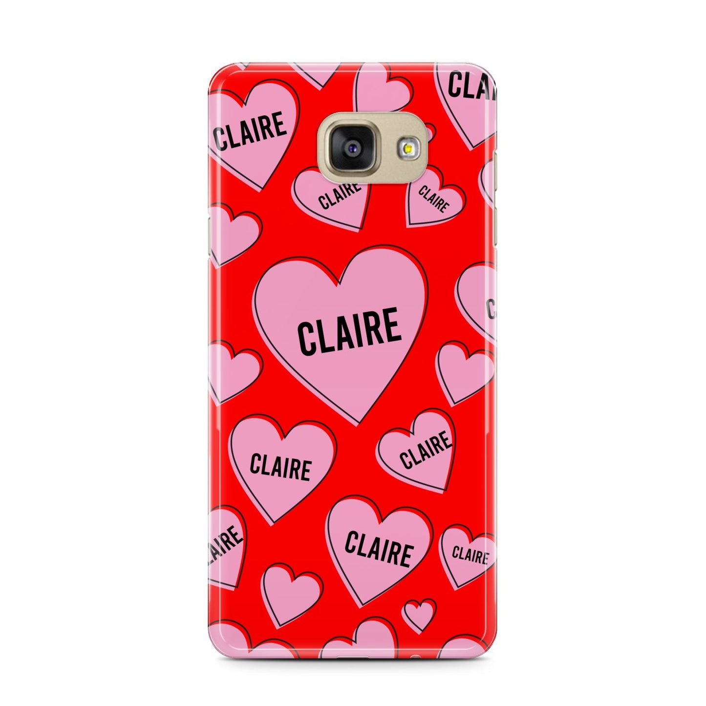 Personalised Hearts Samsung Galaxy A7 2016 Case on gold phone