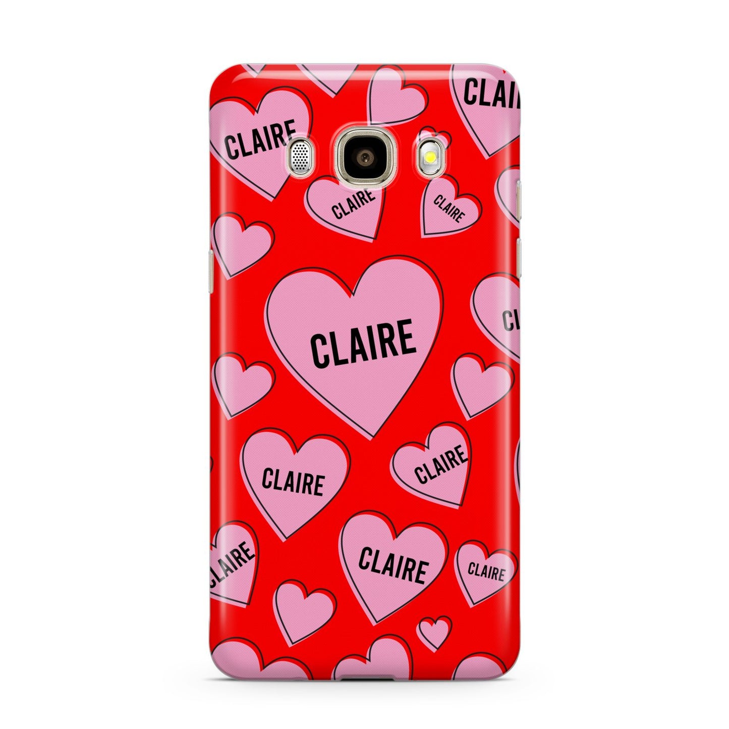 Personalised Hearts Samsung Galaxy J7 2016 Case on gold phone