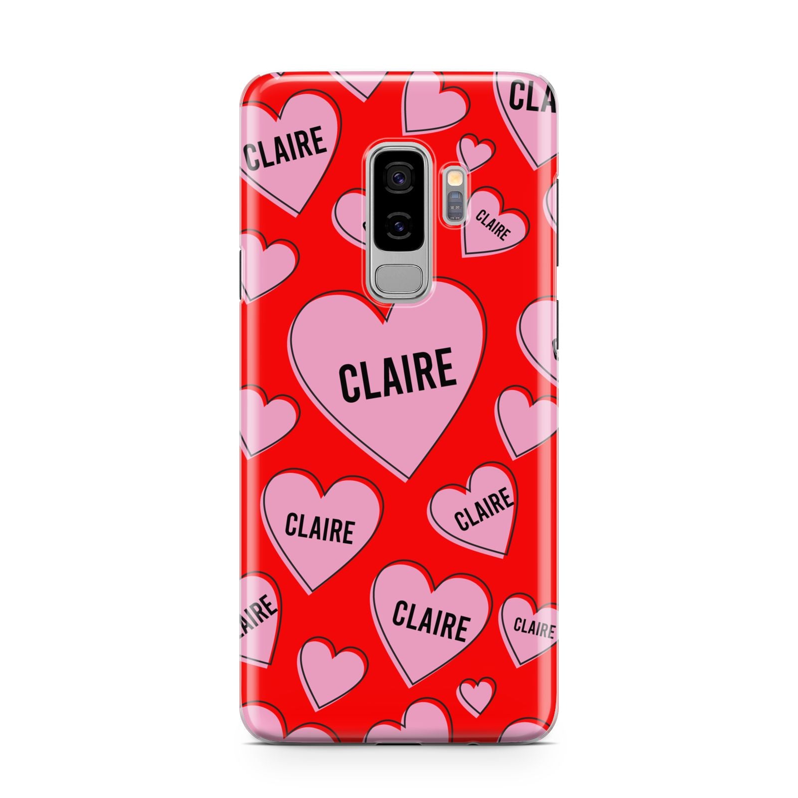 Personalised Hearts Samsung Galaxy S9 Plus Case on Silver phone