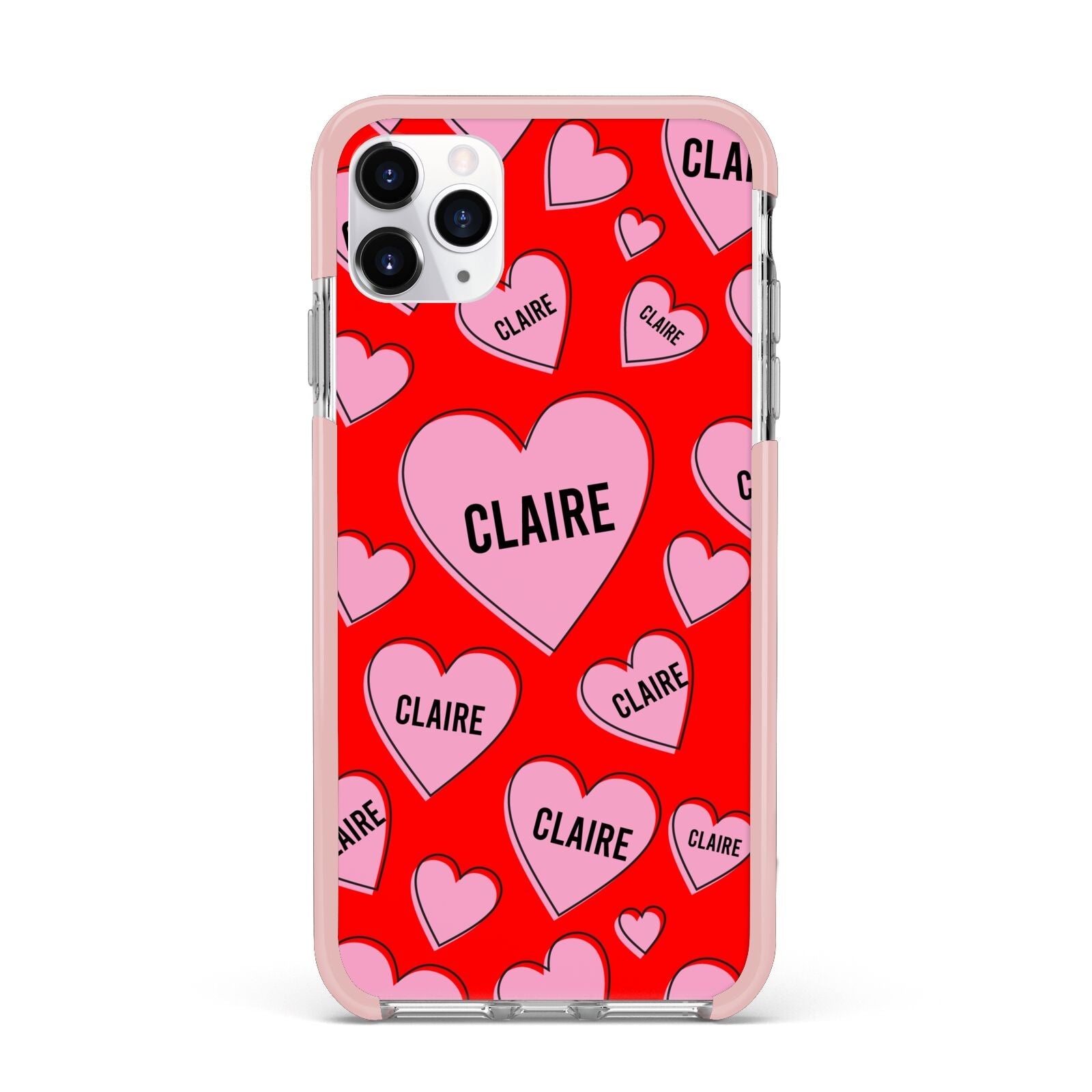 Personalised Hearts iPhone 11 Pro Max Impact Pink Edge Case
