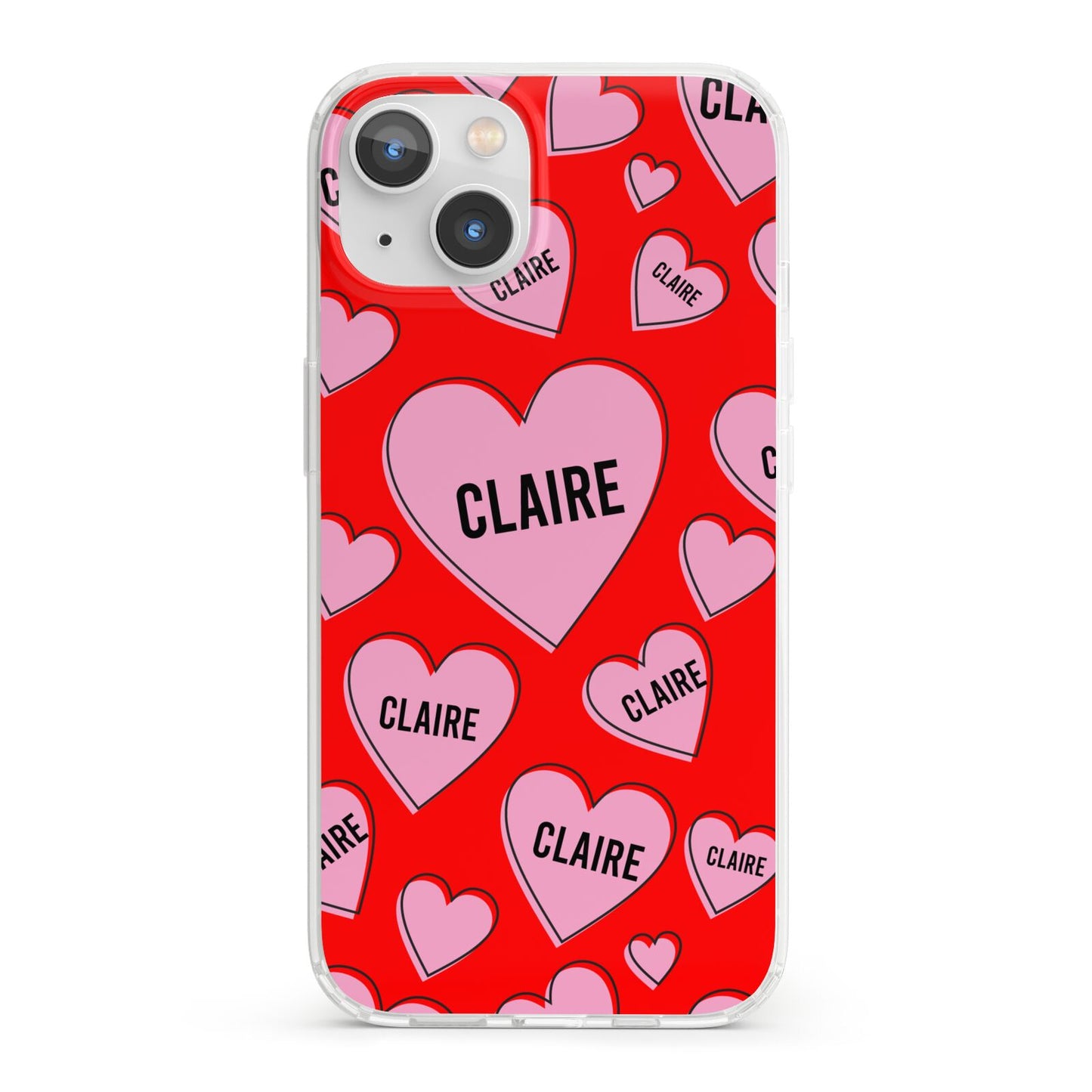 Personalised Hearts iPhone 13 Clear Bumper Case