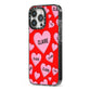 Personalised Hearts iPhone 13 Pro Black Impact Case Side Angle on Silver phone